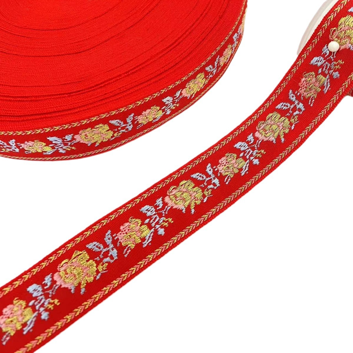 2.5 cm gold rose ethnic style embroidered jacquard webbing, DIY ethnic clothing accessory lace Item Picture