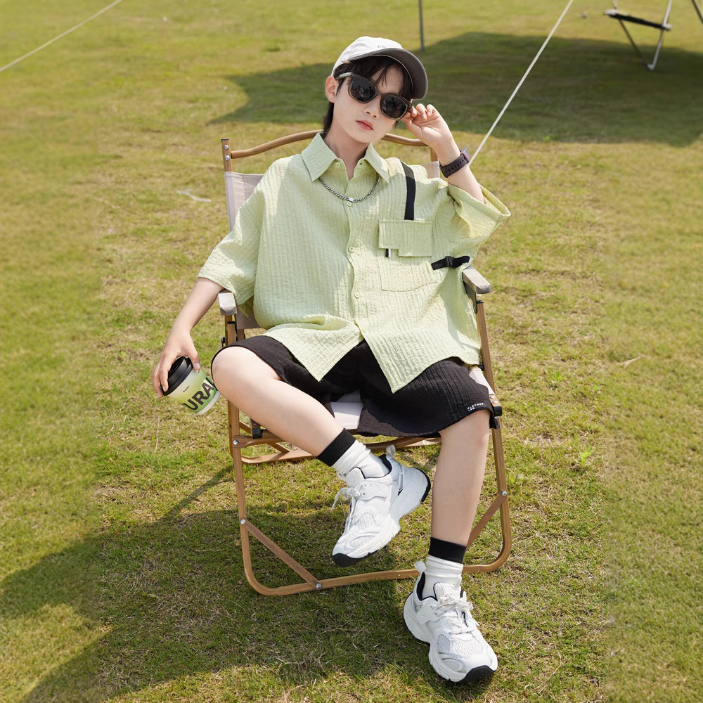 Niño traje de verano 2026 nuevo niño verano fino blusa manga corta niño medio grande estilo de verano chic boy trendy Specification image