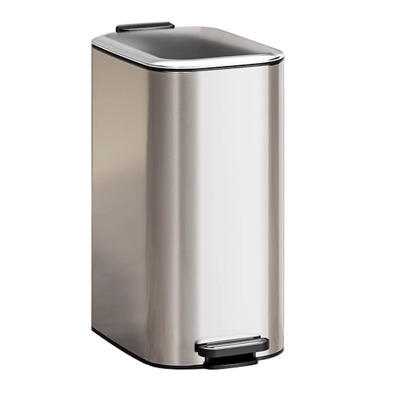 8L stainless steel trash can, household rectangular thin-lided inner and outer double-bucket foot-pedal kitchen and living room crevice storage bucket Item Picture