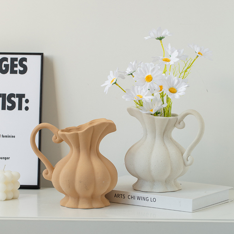 2026 new style white ceramic vase, three or two plastic empty wine bottles, ceramic glass vase, small wine bottles details Picture