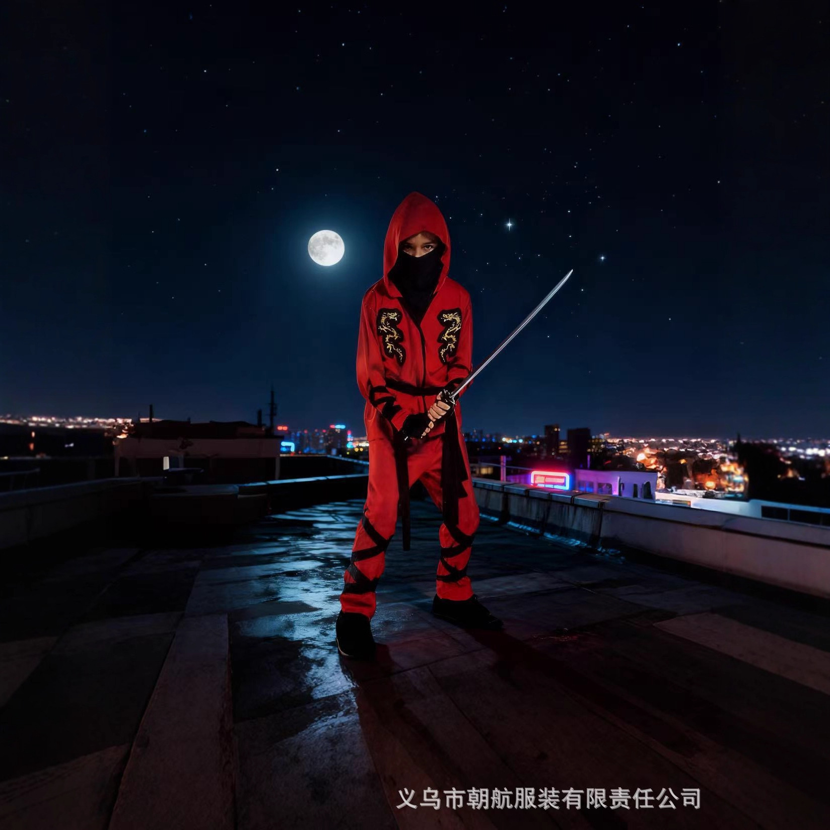 万圣节儿童忍者扮演服装Ninja日本忍者红色铠甲龙服刺客套装