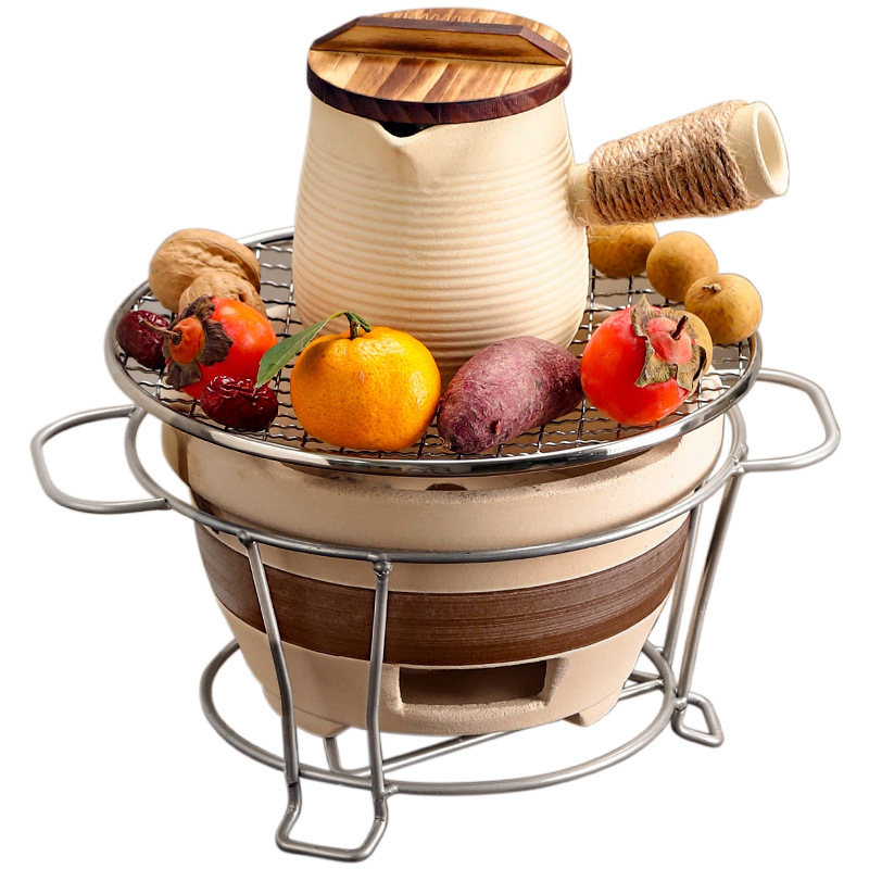 围炉煮茶炭炉器具全套烧烤炉家用烤火炉套装木炭炉子围聚泥炉户外白底实物图