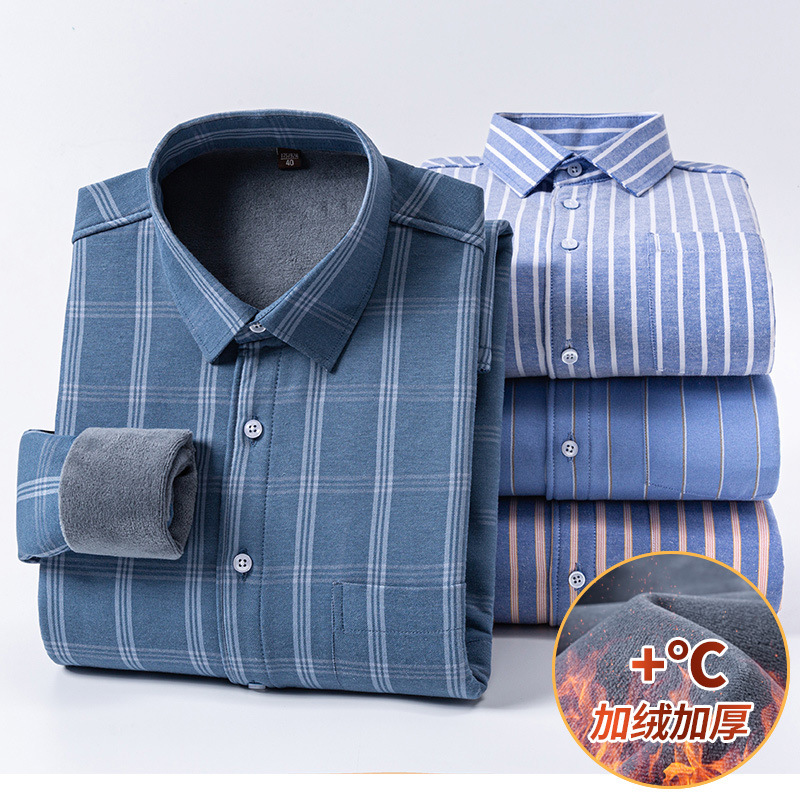Winter new style fleece and thickened warm shirt, 70 cotton Oxford fabric composite one-piece fleece cardigan men's versatile shirt details Picture