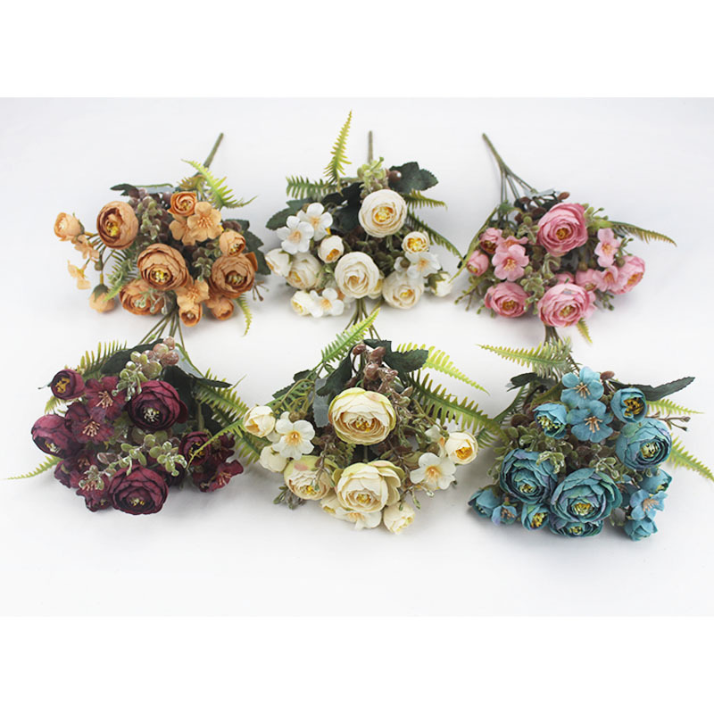 茶玫仿真花茶苞玫瑰把束小牡丹欧式插花家居装饰摆件花材摄影假花