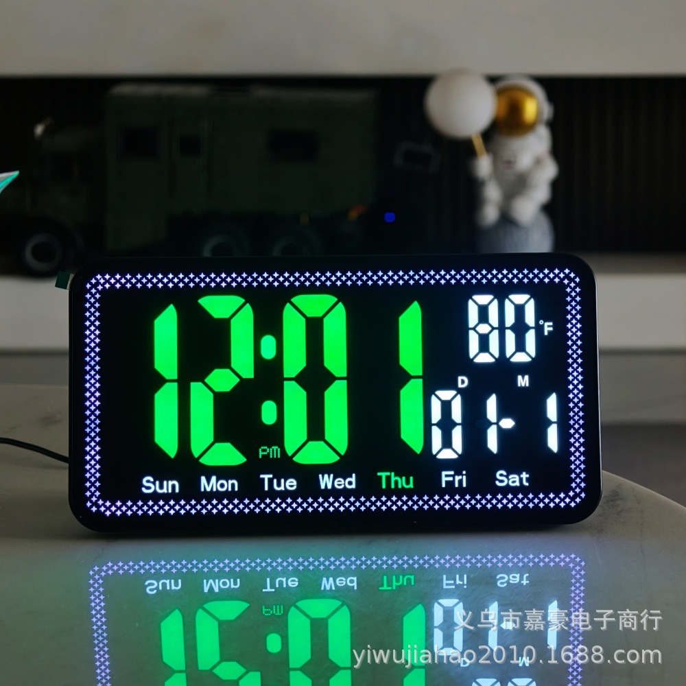 Cross-border color-changing large screen LED electronic alarm clock, living room home desktop clock, multi-functional temperature calendar digital clock details Picture