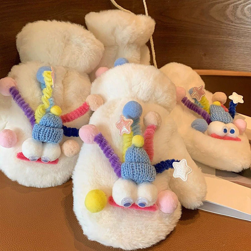 冬季可爱搞怪毛绒连指网红手套猫咪手套女保暖加厚防寒毛绒手套