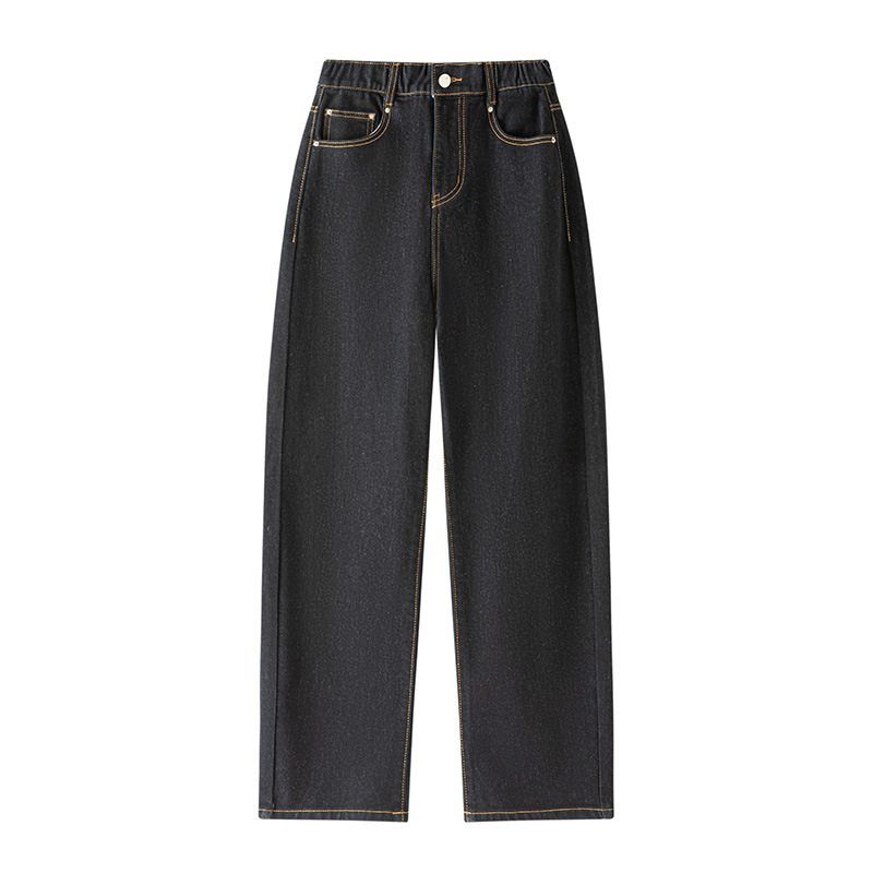 Stretched-waist jeans, women's fleece loose banana pants, 2025 autumn and winter stretch and drape long fleece curved knife pants