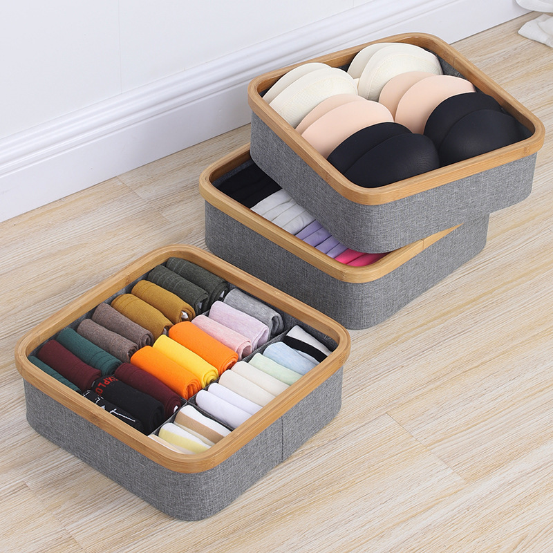 Bamboo-Framed Fabric Storage Basket, Multi-Functional Compartment-Organized Basket, Available In Multiple Sizes And Foldable details Picture