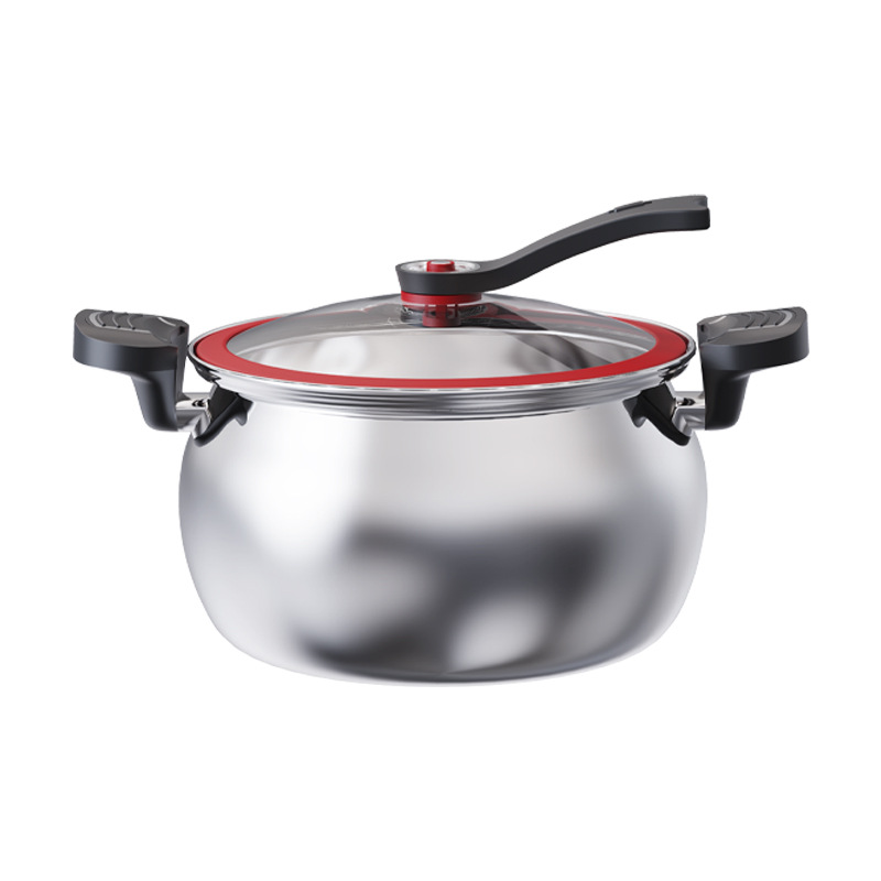 304不锈钢微压锅双耳炖煮锅无涂层大容量煲汤压力无健康不锈钢锅白底实物图
