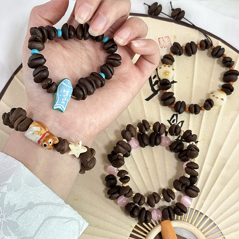 Fun coffee bean cat paw beaded bracelet, New Chinese-style design, handcrafted gourd plum blossom bracelet, versatile bracelet