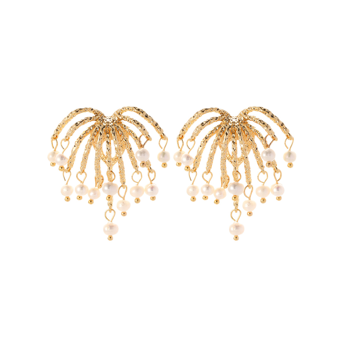 Nasha European and American cross-border copper-plated 18K gold firework tassel stud Earrings S925 Silver needle Light Luxury high-end pearl earrings Item Picture