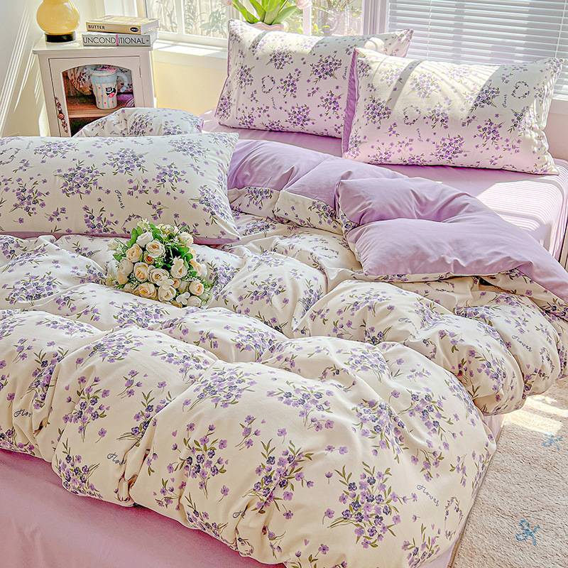 Soft, simple and fresh style quilt cover, pure cotton 60-piece four-piece bedding set Specification image