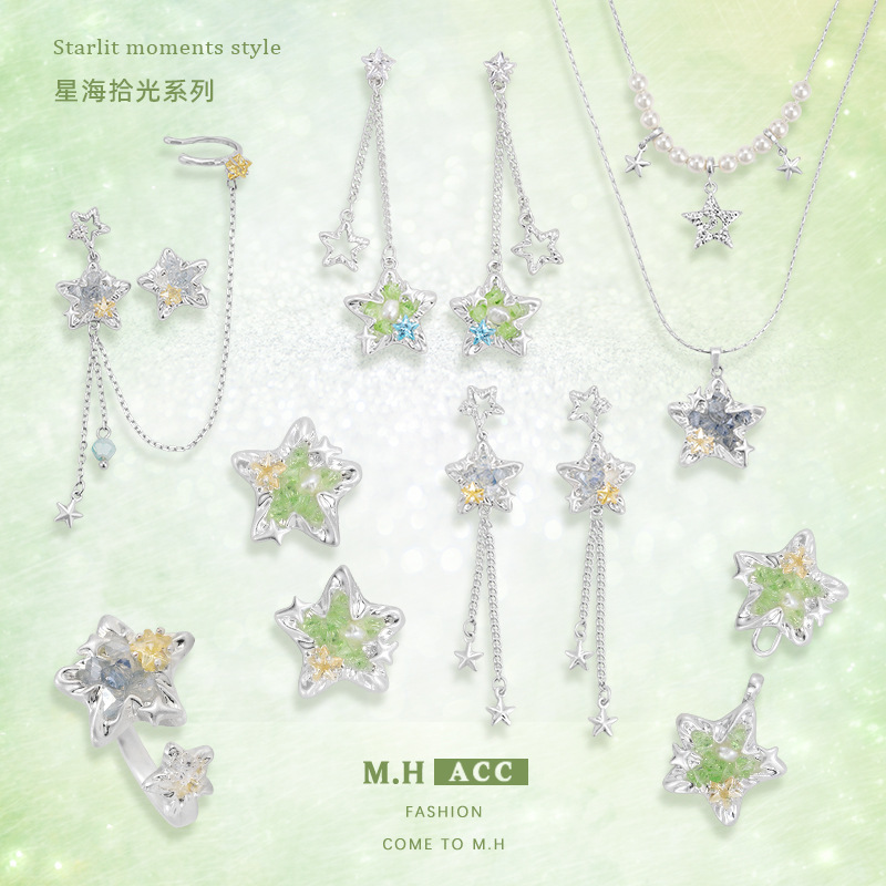 Star Sea Shiguang Star Series Earrings, original design for women, sweet and cool style, fashionable and versatile, high-end ear bone clip earrings