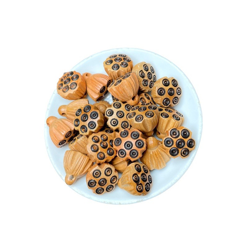 Peach wood home products lotus pod small accessories, wooden carved flower DIY loose accessories, prayer bead accessories, sachet accessories Item Picture
