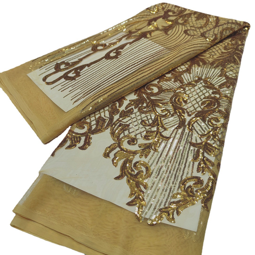 新款非洲亮片蕾丝花边网布面料派对礼服民族风服装辅料laceJX756