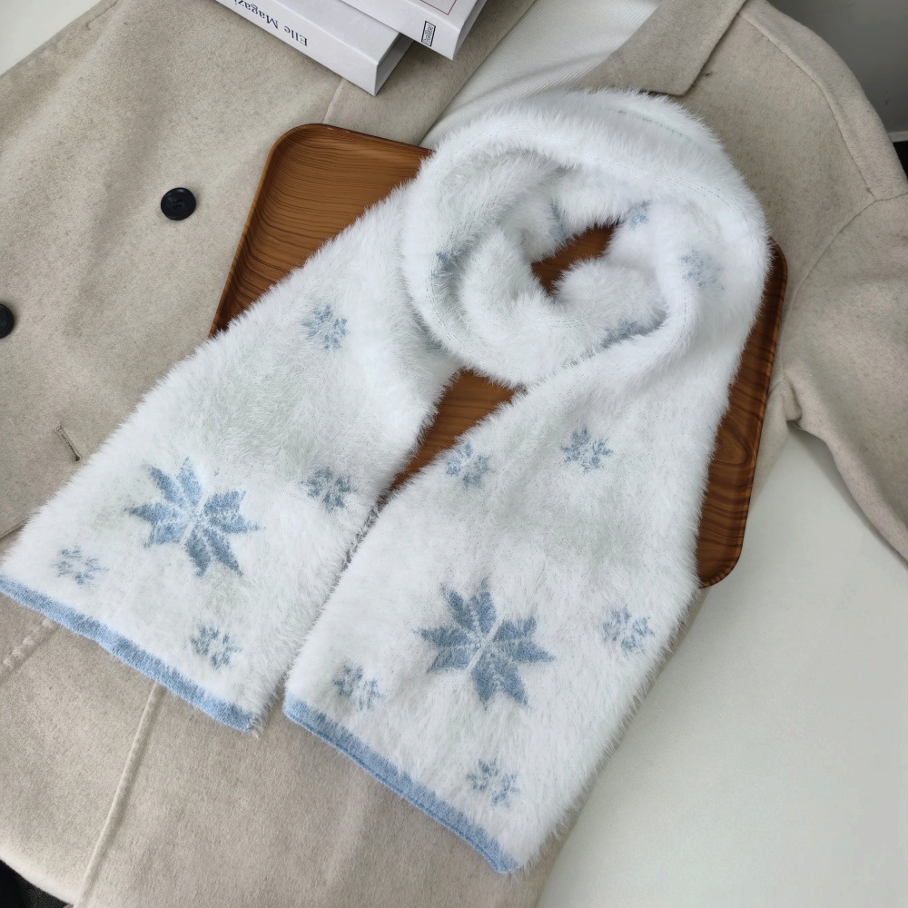 One-piece consignment original 2025 new style snowflake imitation mink fur scarf for girls, cute and sweet Japanese school style, warm and fluffy scarf, wholesale from street stalls