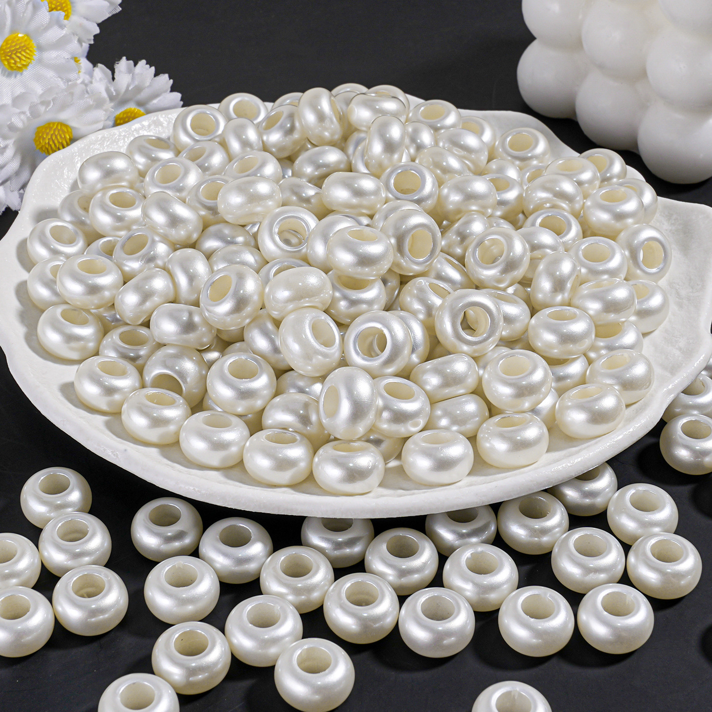 UV镀珠光白彩12MM大孔珠子算盘珠大孔配珠算盘珠散珠批发珍珠产品图