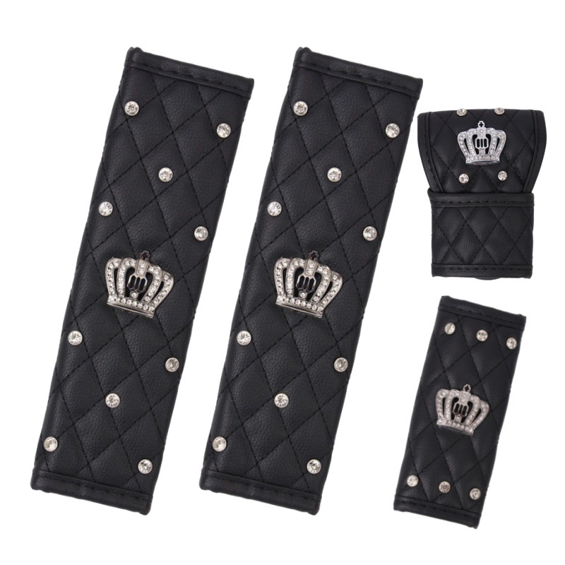 汽车安全带护肩套手自动档位套手刹保护套镶钻皇冠方向盘套配件                               