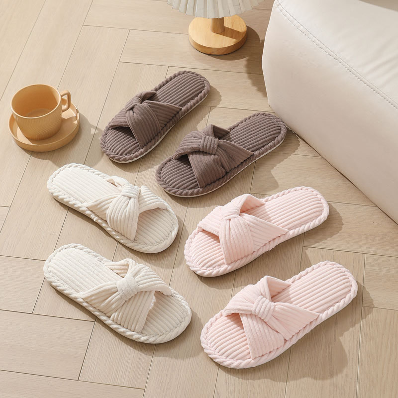 Cross-border new corduroy cross cotton slippers for autumn and winter household wholesale, indoor home warm slippers for women in winter Specification drawing