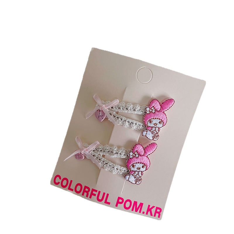 New Korean-style cartoon double lace bye-bye clip, handcrafted fabric children's side broken hair bangs clip, baby side clip Item Picture