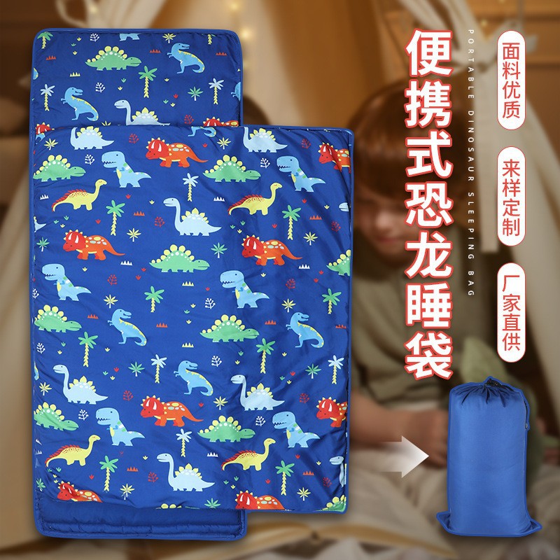 Cross-border best-selling printed dinosaur sleeping bag, portable children's nap pad, anti-kick quilt, thickened and foldable sleeping bag for autumn and winter details Picture