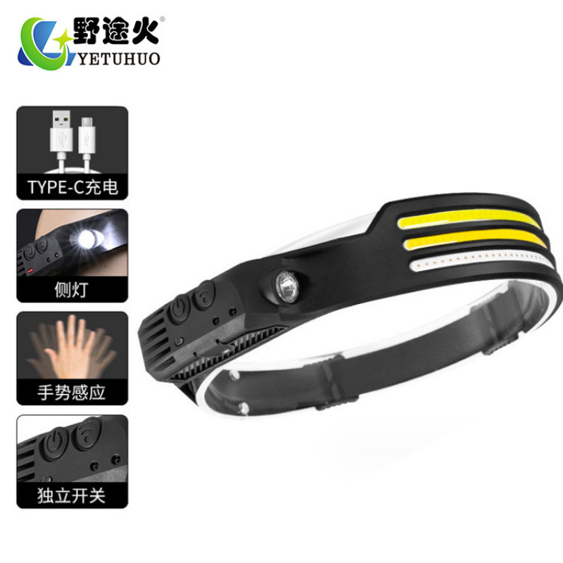 Cross-Border Running Red, White And Yellow Light-Sensing Usb Charging High And Low Cob Dual-Light Portable Led Running Outdoor Headlamp details Picture