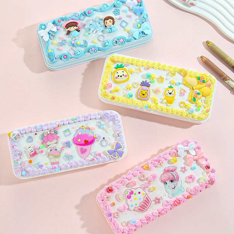 A small and fresh stationery box, DIY cream-based large-capacity pencil case for primary school students, birthday gift material package details Picture