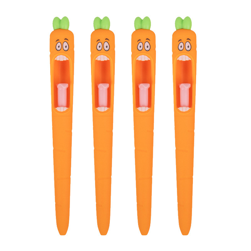创意尖叫萝卜搞怪造型中性笔个性按动萝卜舌头出芯速干刷题签字笔白底实物图