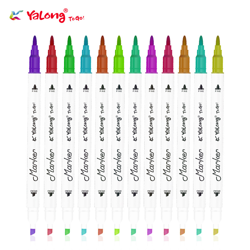 Yalong's new colored drawing pens 12/18/24-color set of double-pointed art student and children's watercolor pens and markers Item Picture