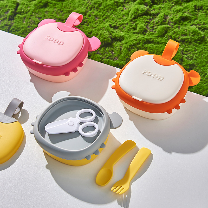 Baby food bowls, training spoons, special self-feeding tableware for babies, anti-drop and anti-scald, children's eating plates, silicone thumbnail