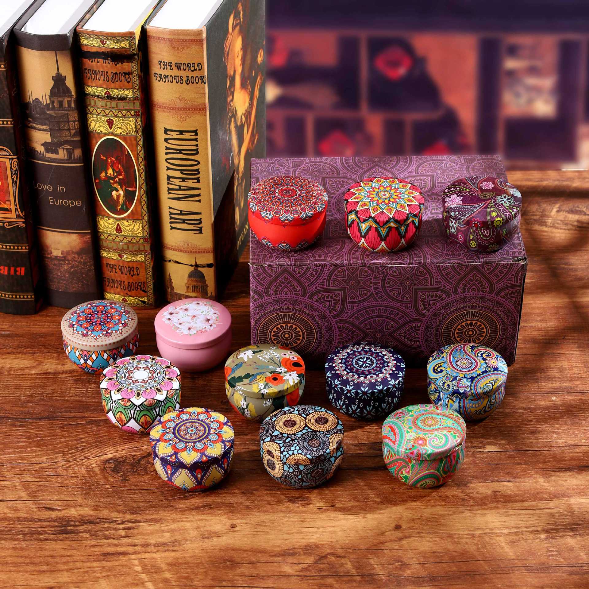 Soybean wax dried flower scented candle set, cross-border tinplate candle, wedding souvenir, festival gift 12-box set