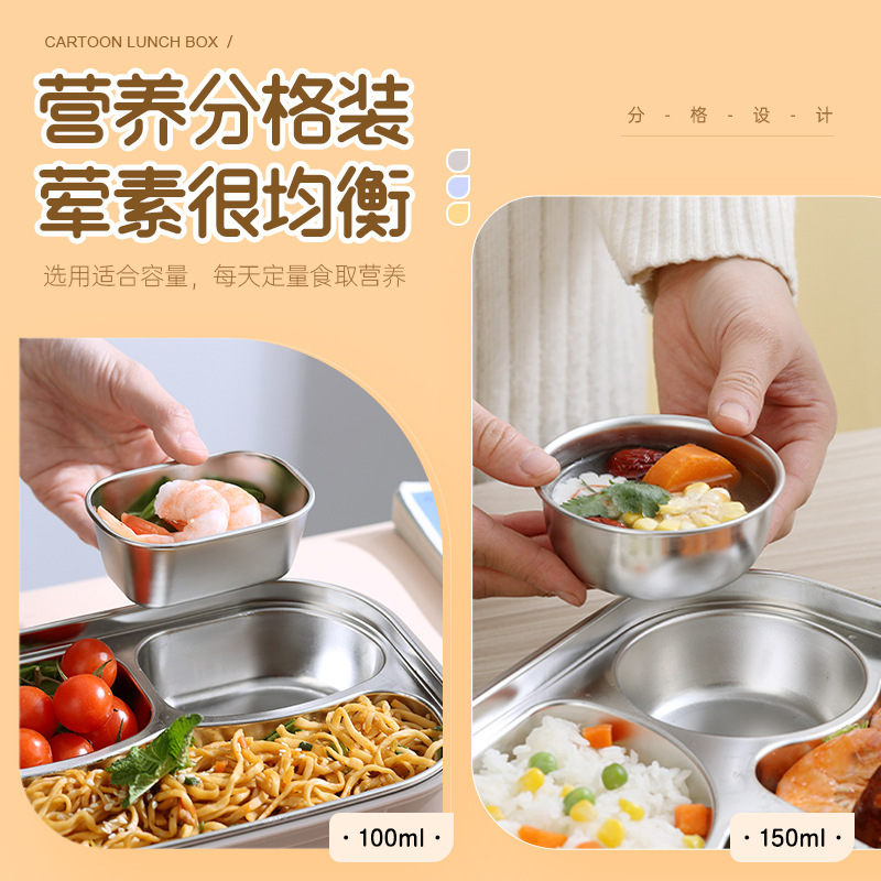 Portable insulated lunch box, rectangular lunch box for office workers, student cafeteria lunch box with compartments, Japanese-style compartments details Picture