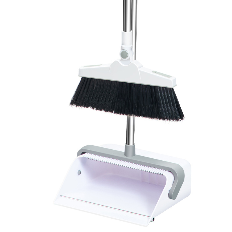 Broom and dustpan set, 30CM enlarged broom, double-layer scraper teeth, foldable and storable, soft bristle broom and dustpan combination Item Picture