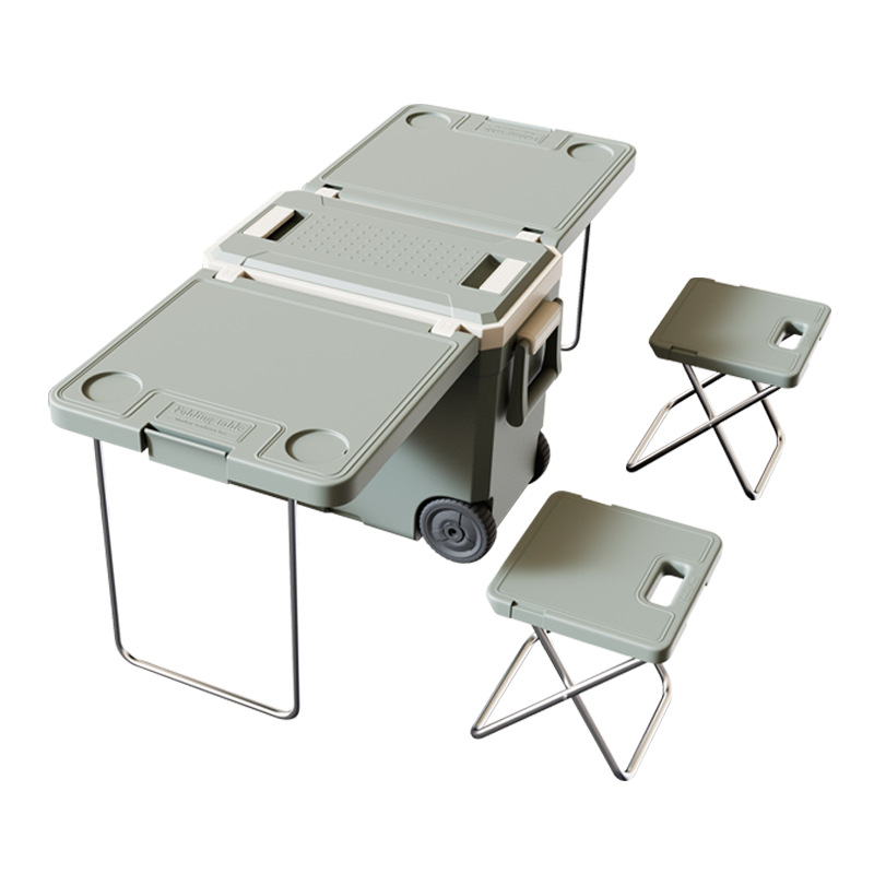 Custom-made outdoor folding camping table, insulated box, portable barbecue and picnic 46-liter multi-functional pull rod table and chair refrigeration box Specification image