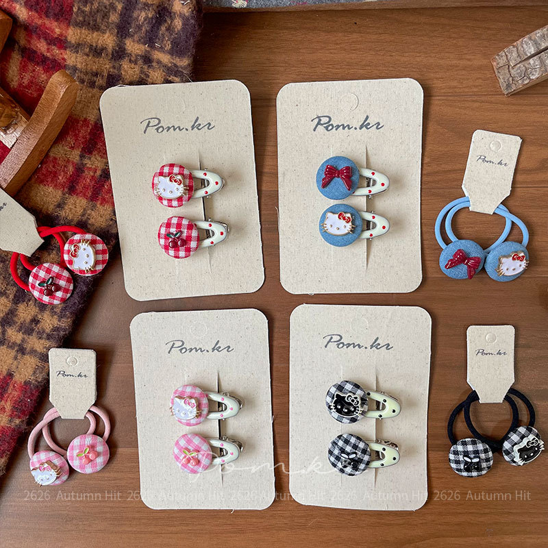 New Korean-style sweet and beautiful kt checkered hair clip for children, side fringe fringe clip, handcrafted elastic hair band and hair accessory, Pom.kr checkered hair accessory: polka dot bow cute children's hair accessory, versatile and fashionable style Application Scenario