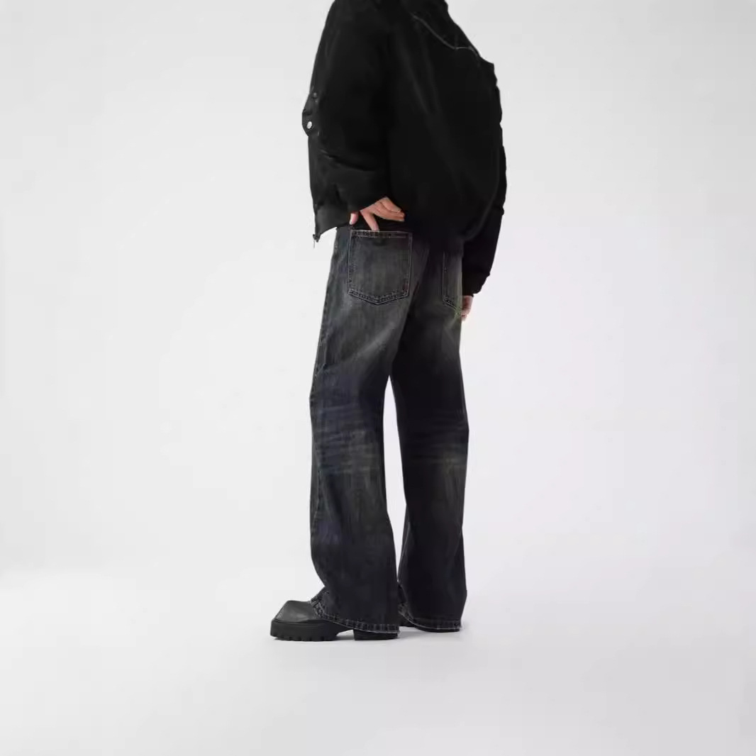 American retro spring distressed embroidered loose wide-leg jeans for both men and women, cleanfit drape long pants Application Scenario