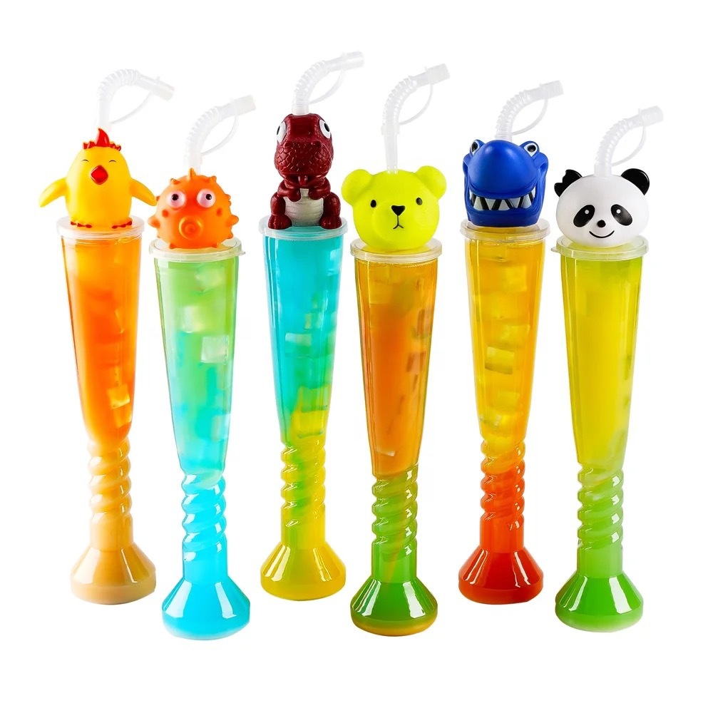 Creative plastic long-necked cups for bars, KTVS, straw cups, dumbbell drinks, and screw-shaped milk tea cups are available as gifts for portability details Picture