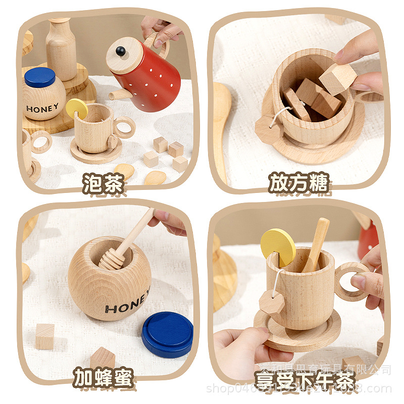 Inicio niños cocina de madera ollas de leche cocina tetera té de la tarde comida occidental postres pan catéchum-food set Specification image
