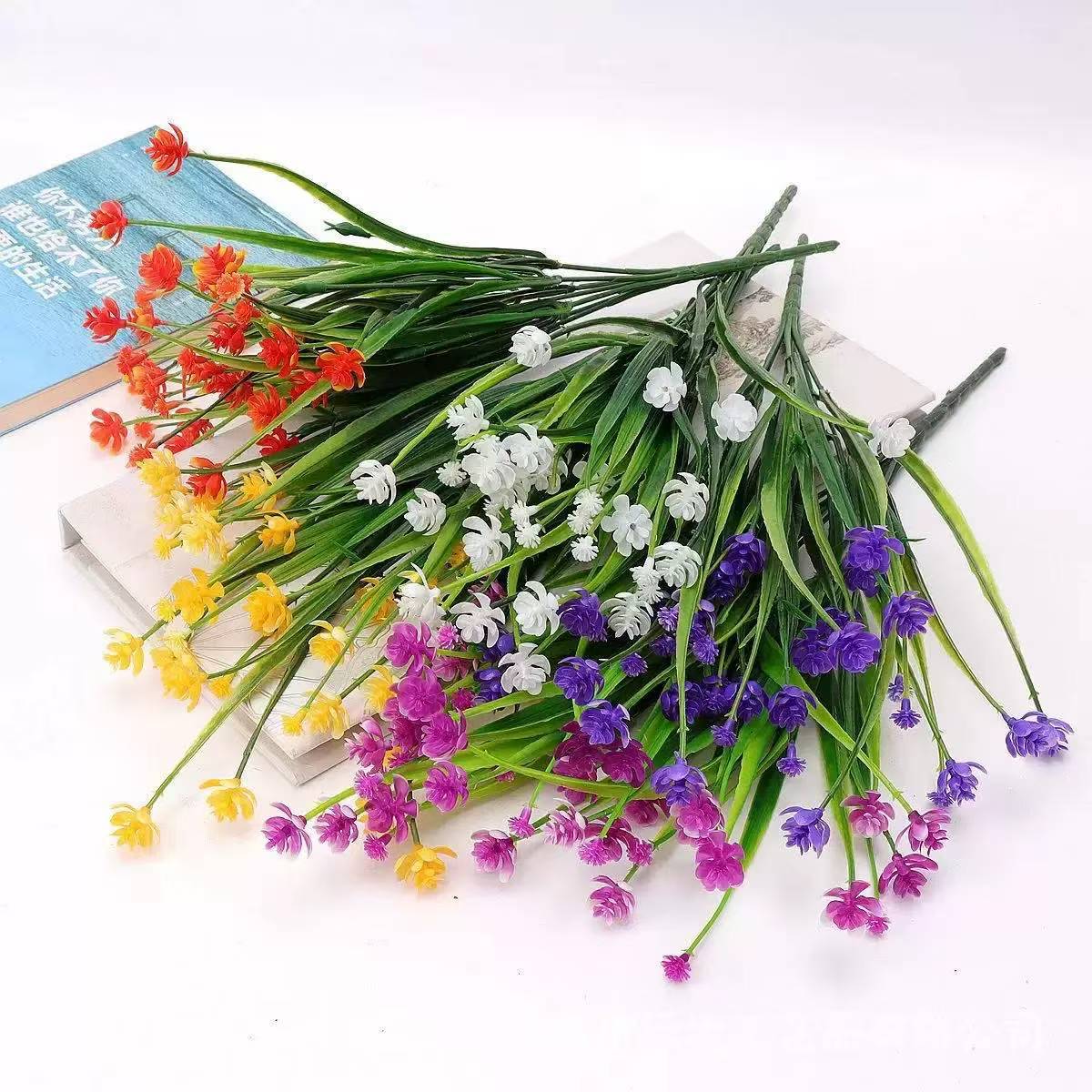 亚马逊跨境人造花7叉春草茶花仿真花满天星玫瑰花水仙花玉米花