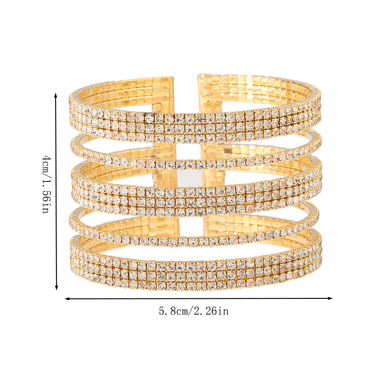 Factory wholesale claw chain jewelry, cross-border multi-row rhinestone steel wire elastic bracelet, trendy and exaggerated stage performance, full diamond opening adjustable bracelet jewelry Specification drawing