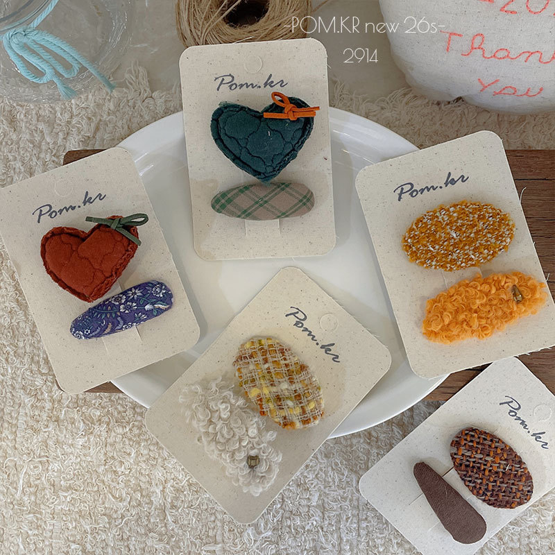 New Korean-style autumn and winter retro oval hair clips, handcrafted fabric children's double set, bowknot broken hair duck clips Specification image