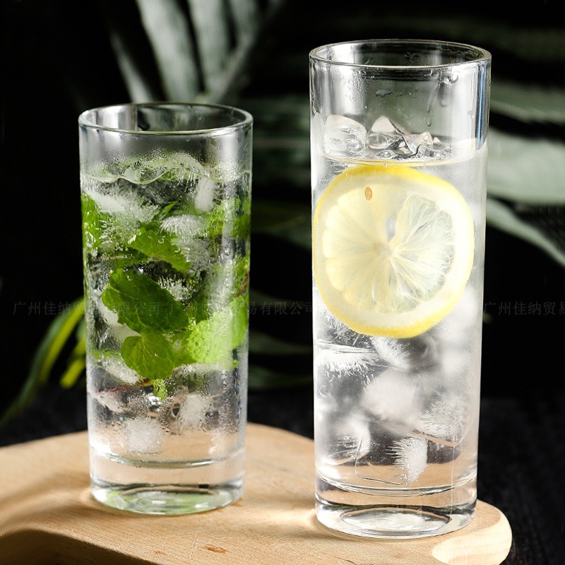 家用商用玻璃杯子餐厅茶水杯透明圆口直升啤酒杯牛奶果汁杯冷饮杯
