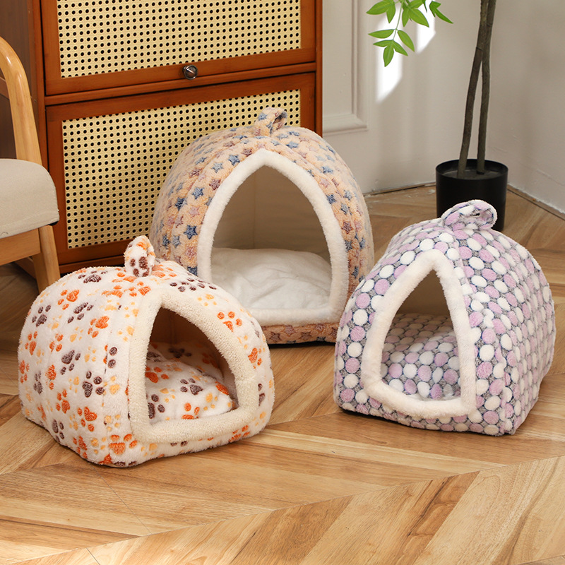 跨境四季通用宠物窝猫窝狗窝半封闭手提睡窝空调屋加绒冬季保暖