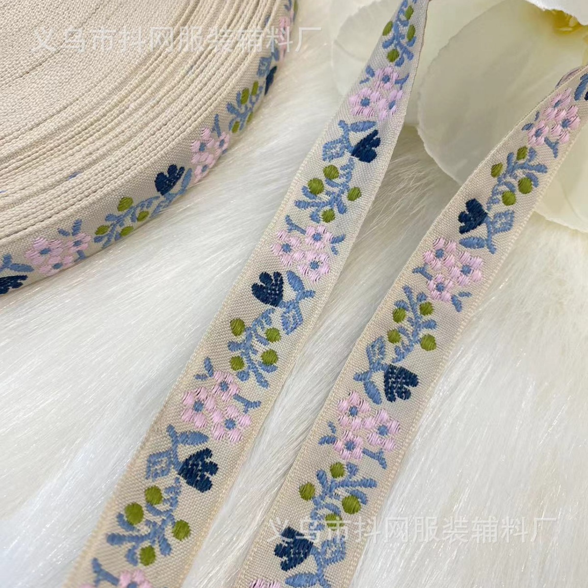 2.1cm米底花草手工DIY蝴蝶结织带时尚汉服演出服装辅料细节图