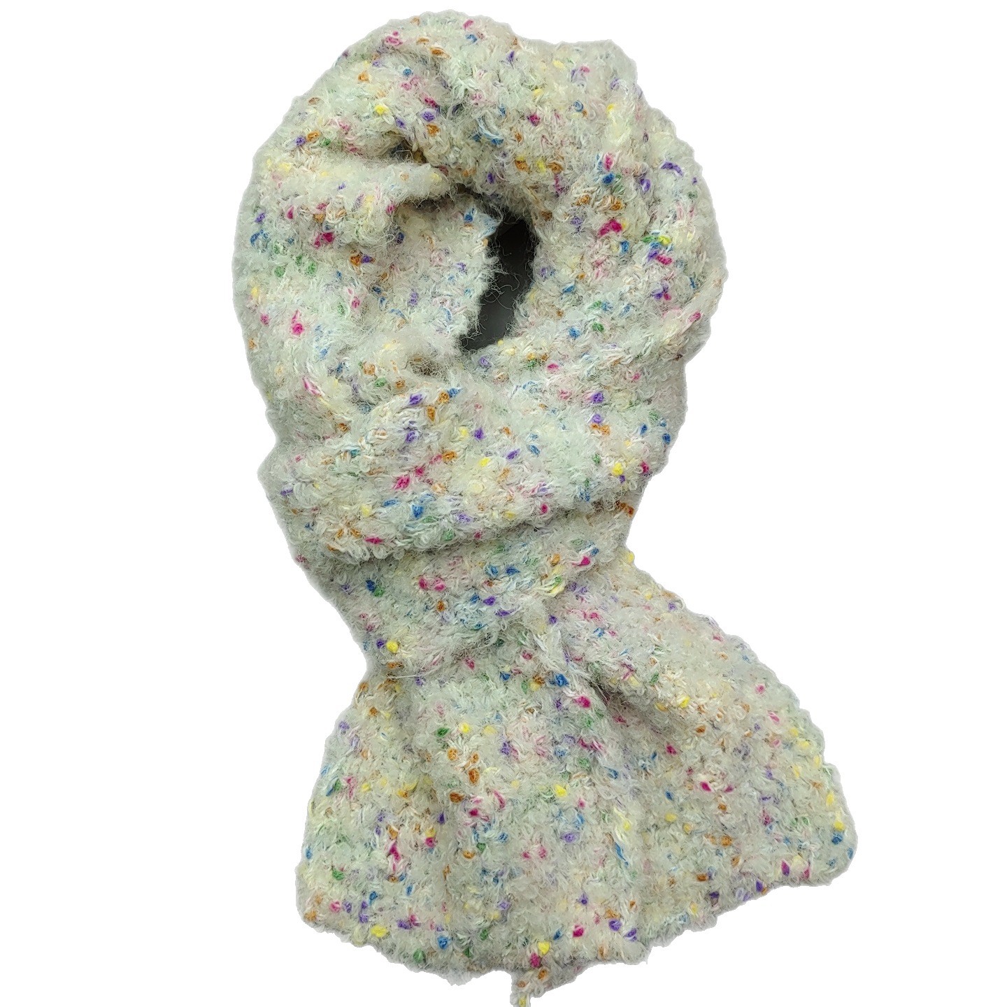 玫瑰蜜语珊瑚绒彩虹糖豆毛线小围巾编织送女生女友礼物圣诞围脖白底实物图