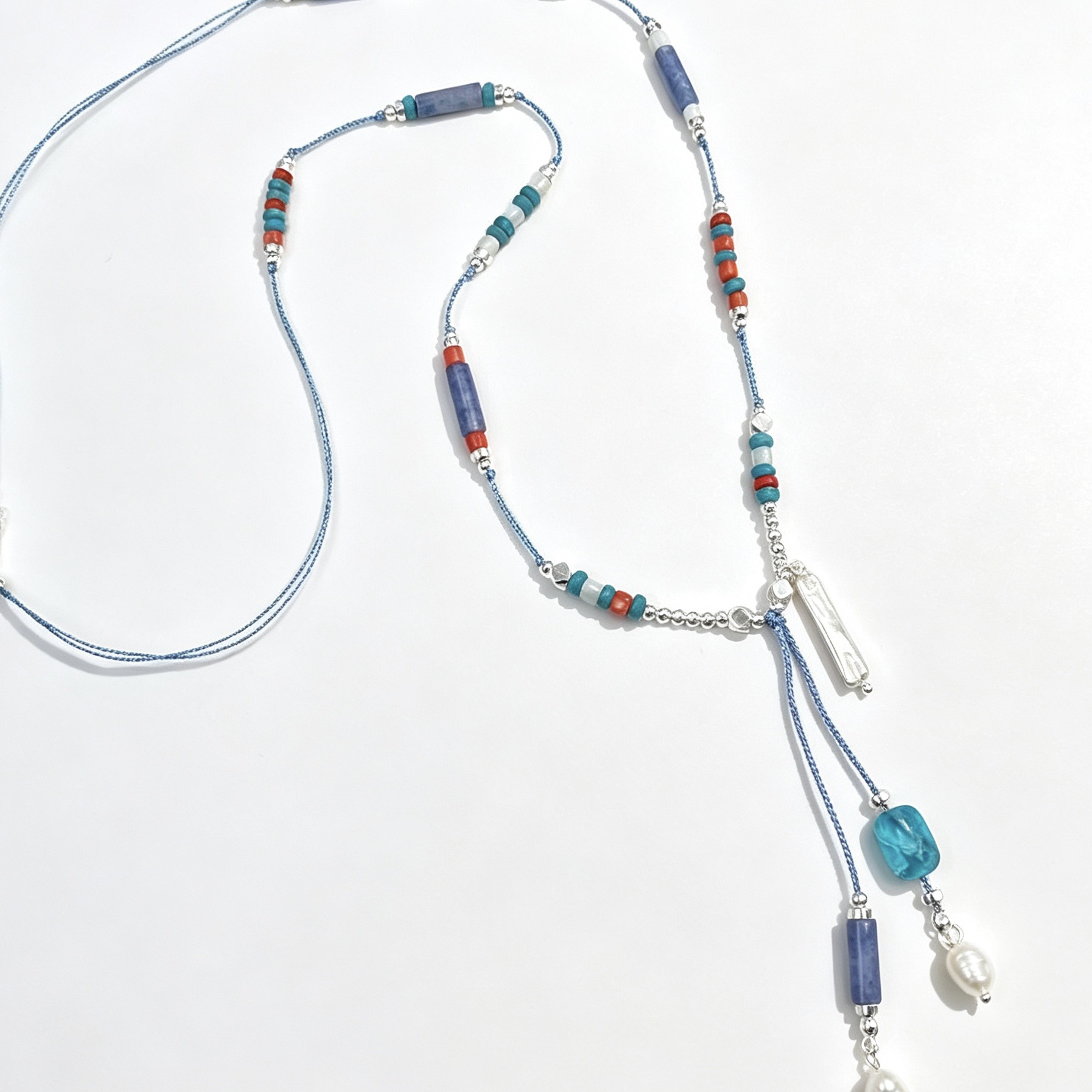 Ethnic-style colorful beaded woven necklace, retro color-blocking stone pearl tassel pendant, artistic and niche wholesale Item Picture