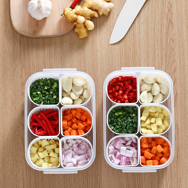 Kitchen scallion, ginger and garlic frozen scallion flower preservation box, food-grade preparation box, refrigerator sealed box, separate packaging, draining and storage box details Picture
