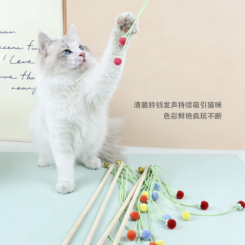 Cross-border new original wool ball rope with bell cat toy stick, a labor-intensive handheld cat toy stick manufacturer Specification image