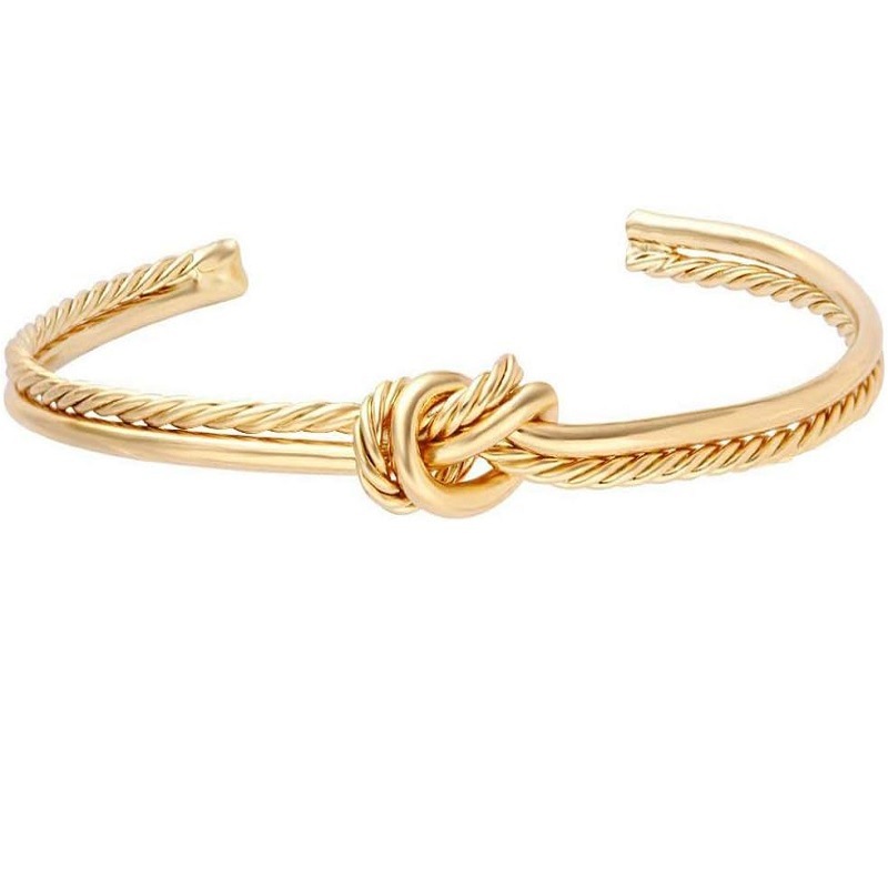New fashionable double-line knotted open brass bracelet, simple knotted open adjustable bracelet, simple, niche and cool Item Picture