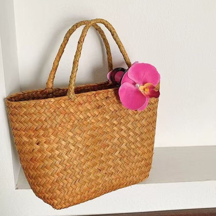 网红款编织手提包小众女包旅游度假小清新凹造型手工草编收纳